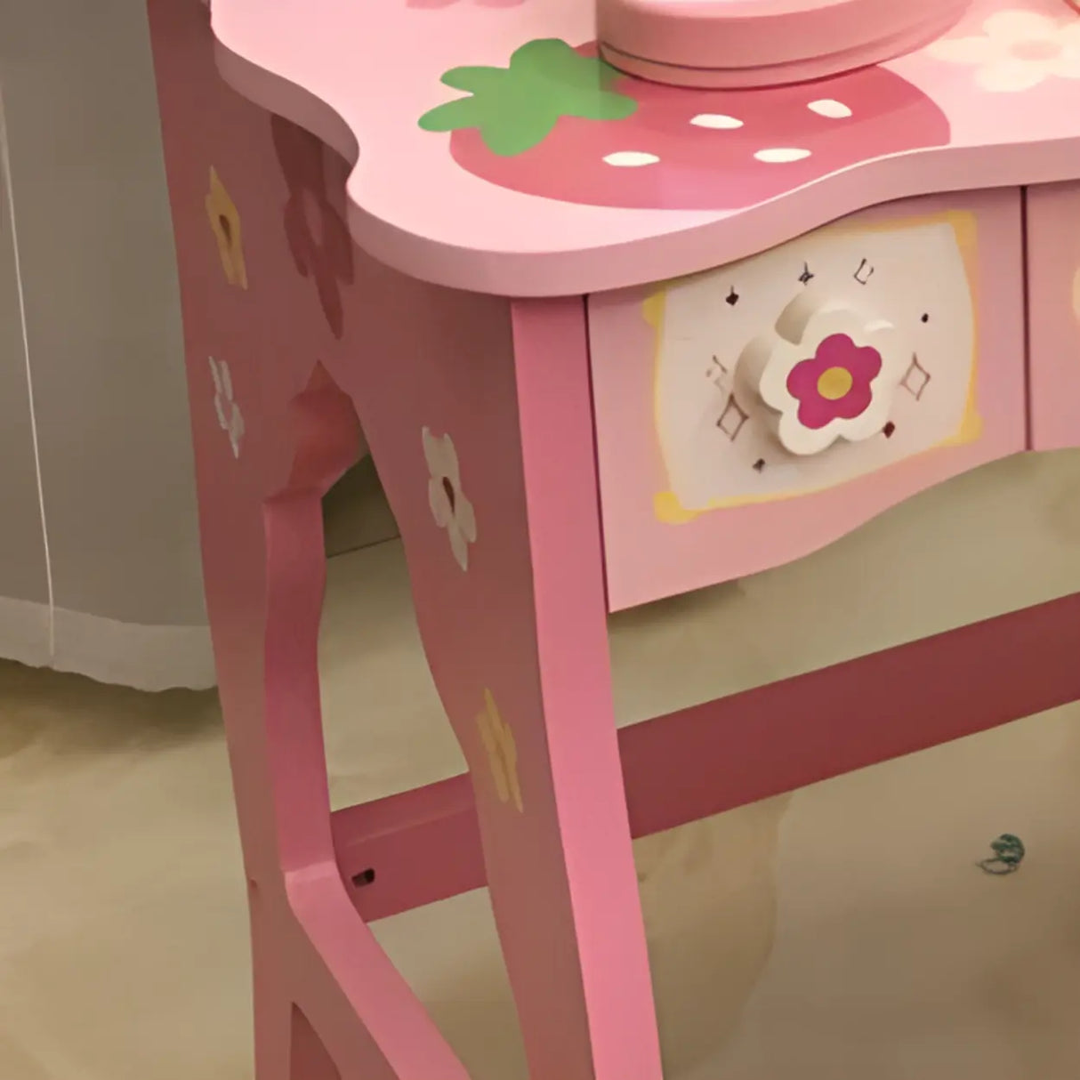 Wooden Pink Princess Storage Kids Vanity Set with Mirror Image - 7