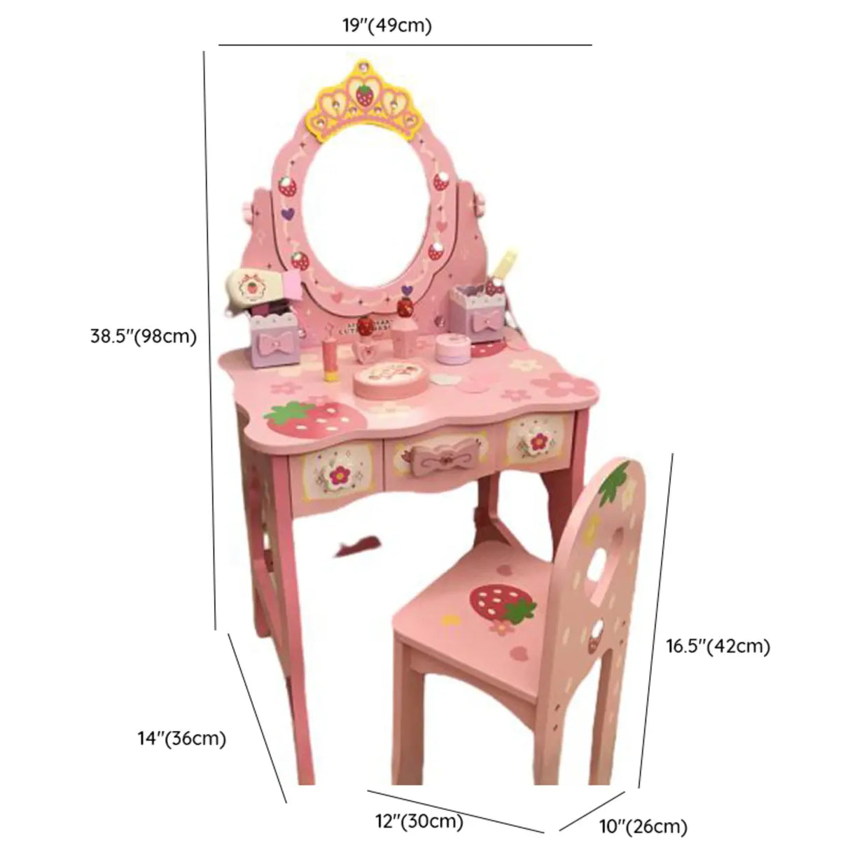 Wooden Pink Princess Storage Kids Vanity Set with Mirror Image - 9