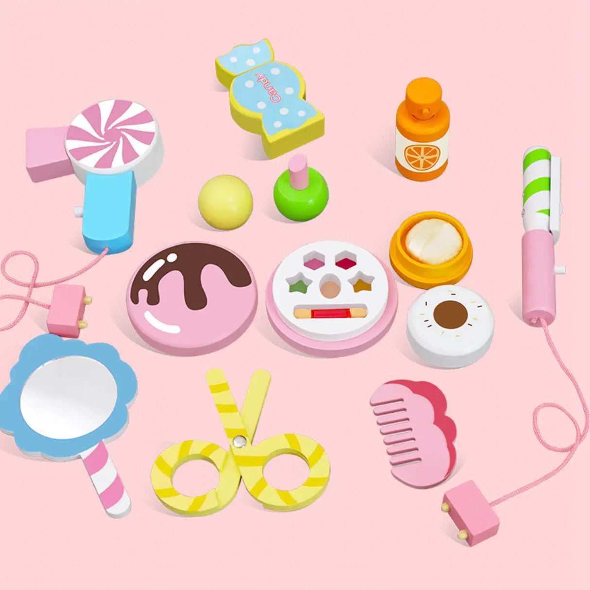 Wooden Pink Rainbow Kids Vanity Set with Storage Drawers Image - 6