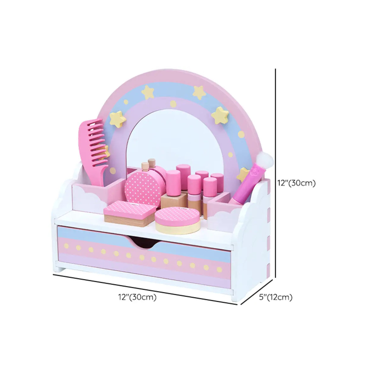 Wooden Rainbow Pink Mirror Kids Vanity with Storage 