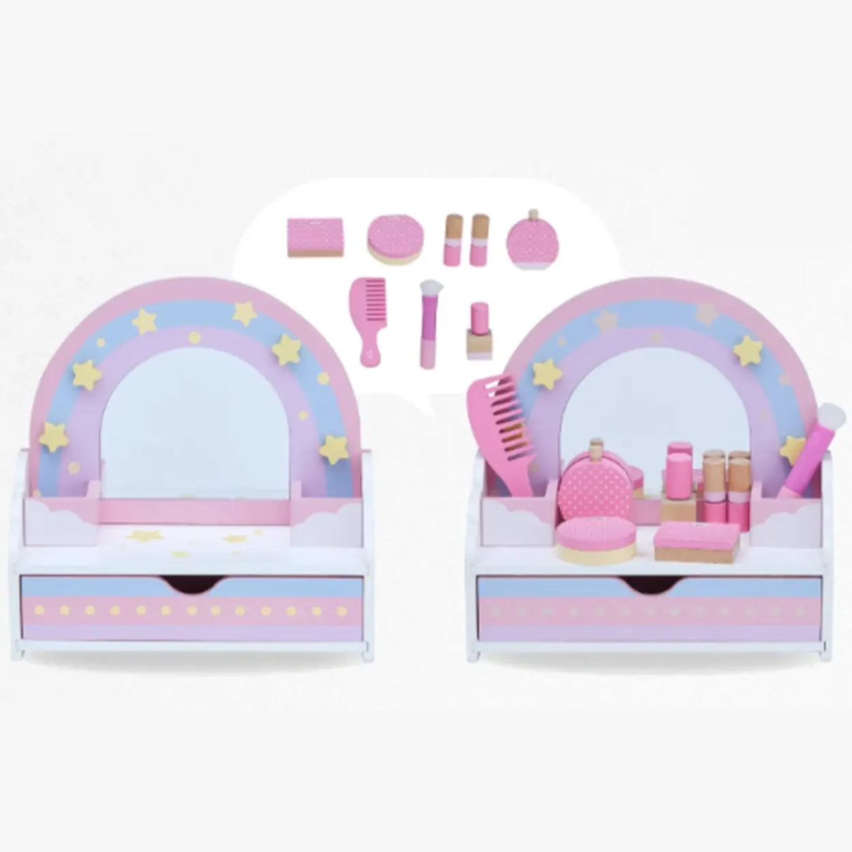 Wooden Rainbow Pink Mirror Kids Vanity with Storage Image - 7
