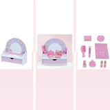 Wooden Rainbow Pink Mirror Kids Vanity with Storage Image - 8