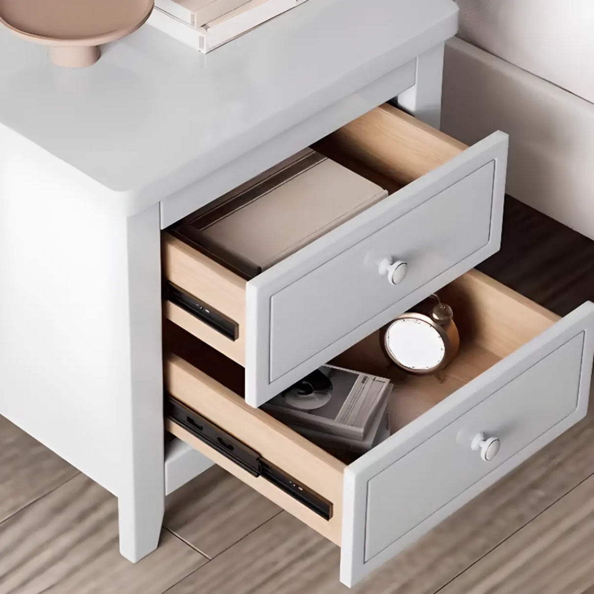 Wooden Rectangular Kids Nightstand with Two-Drawer Image - 11