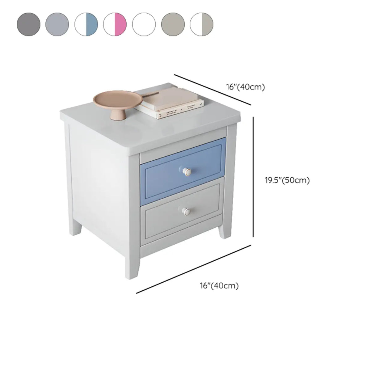 Wooden Rectangular Kids Nightstand with Two-Drawer 