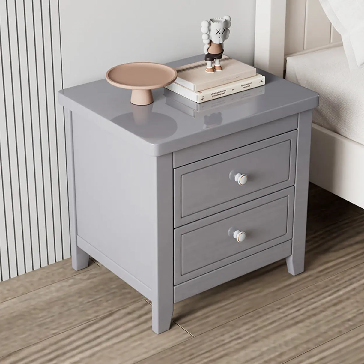 Wooden Rectangular Kids Nightstand with Two-Drawer Image - 2