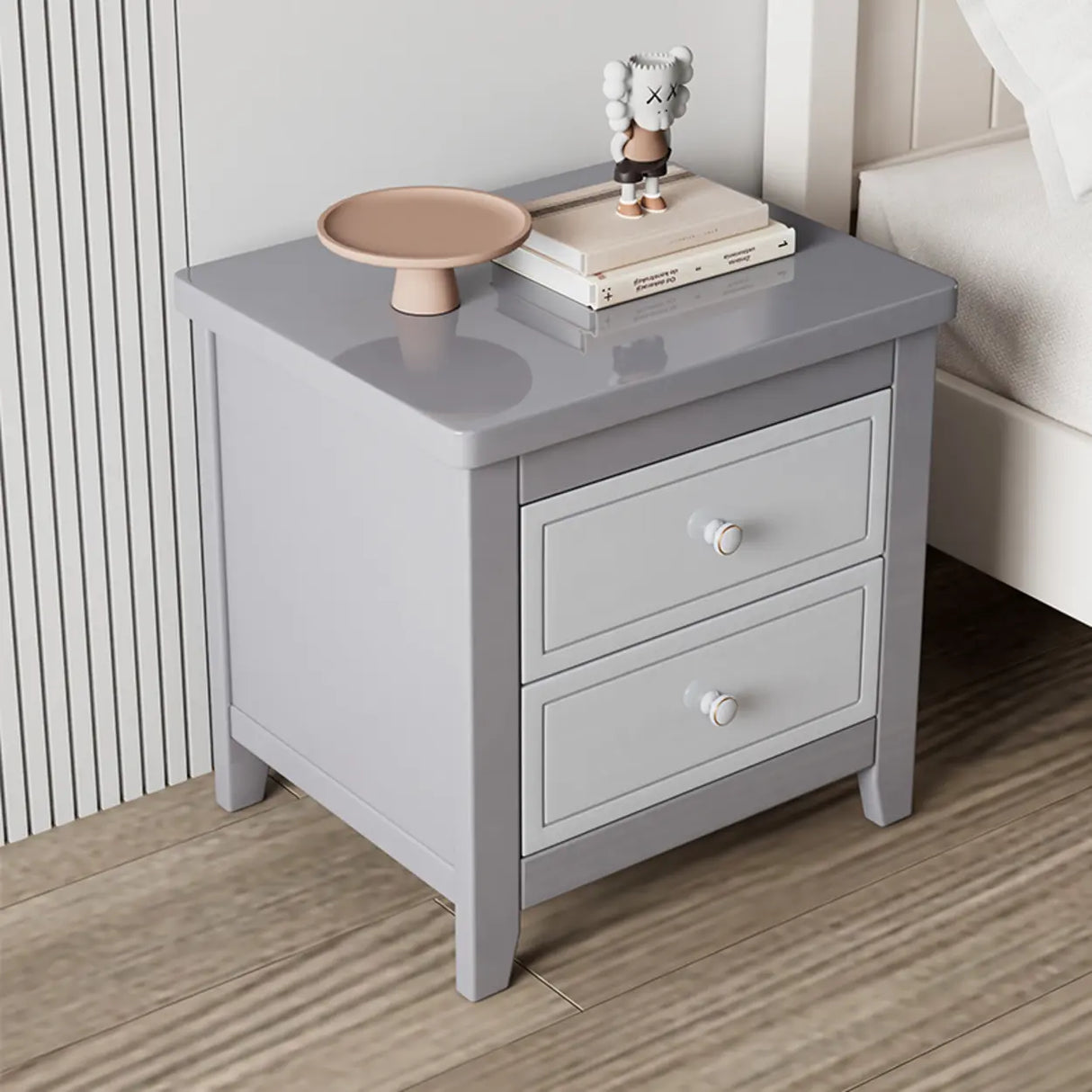 Wooden Rectangular Kids Nightstand with Two-Drawer Image - 4