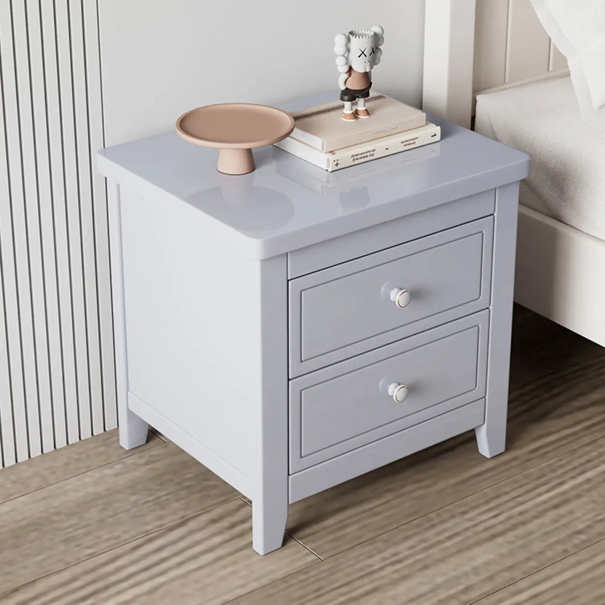 Wooden Rectangular Kids Nightstand with Two-Drawer Image - 5