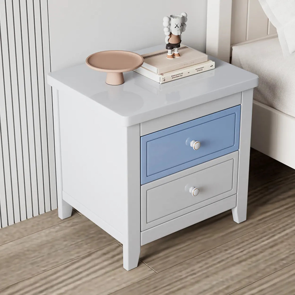 Wooden Rectangular Kids Nightstand with Two-Drawer Image - 6