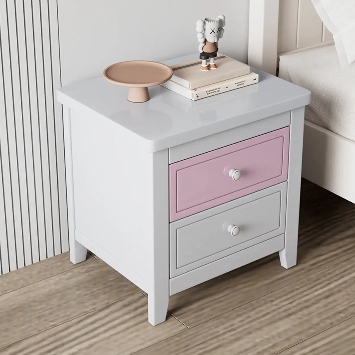 Wooden Rectangular Kids Nightstand with Two-Drawer Image - 7
