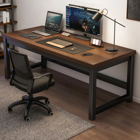 Wooden Rectangular Metal H-Shape Base Writing Desk Image - 1