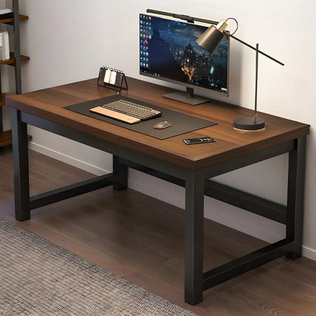 Wooden Rectangular Metal H-Shape Base Writing Desk Image - 2