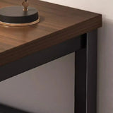 Wooden Rectangular Metal H-Shape Base Writing Desk Image - 6