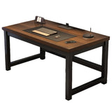 Wooden Rectangular Metal H-Shape Base Writing Desk Image - 7