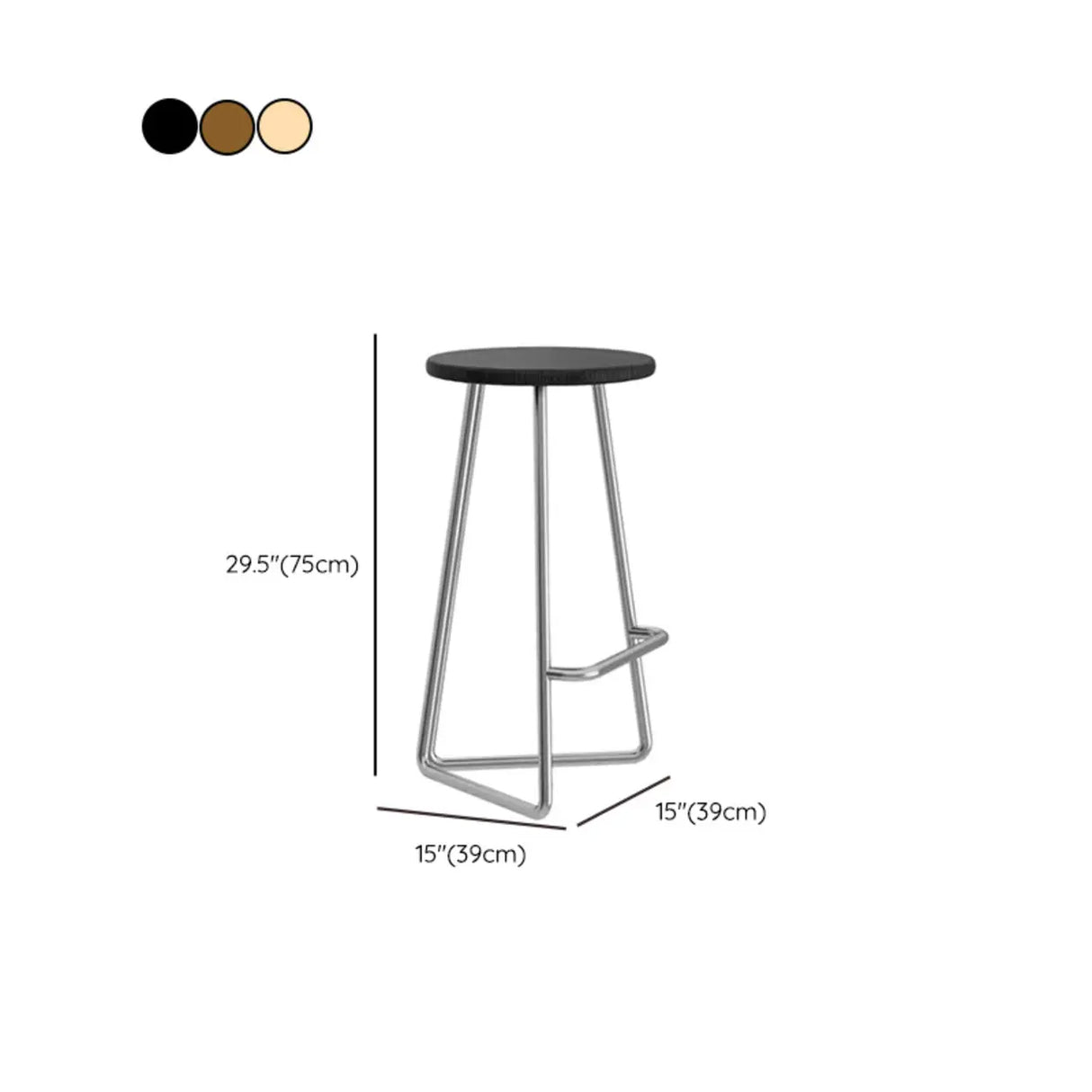 Wooden Round Metal Tripod Base Bar Stool with Footrest 