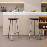 Wooden Round Metal Tripod Base Bar Stool with Footrest Image - 4