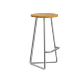 Wooden Round Metal Tripod Base Bar Stool with Footrest Image - 5