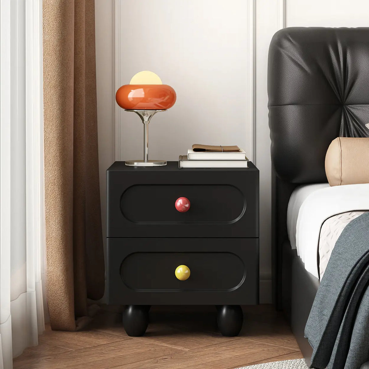 Wooden Short Height Kids Nightstand with Ball Legs Image - 2