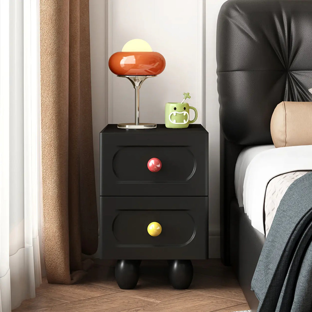 Wooden Short Height Kids Nightstand with Ball Legs Image - 3