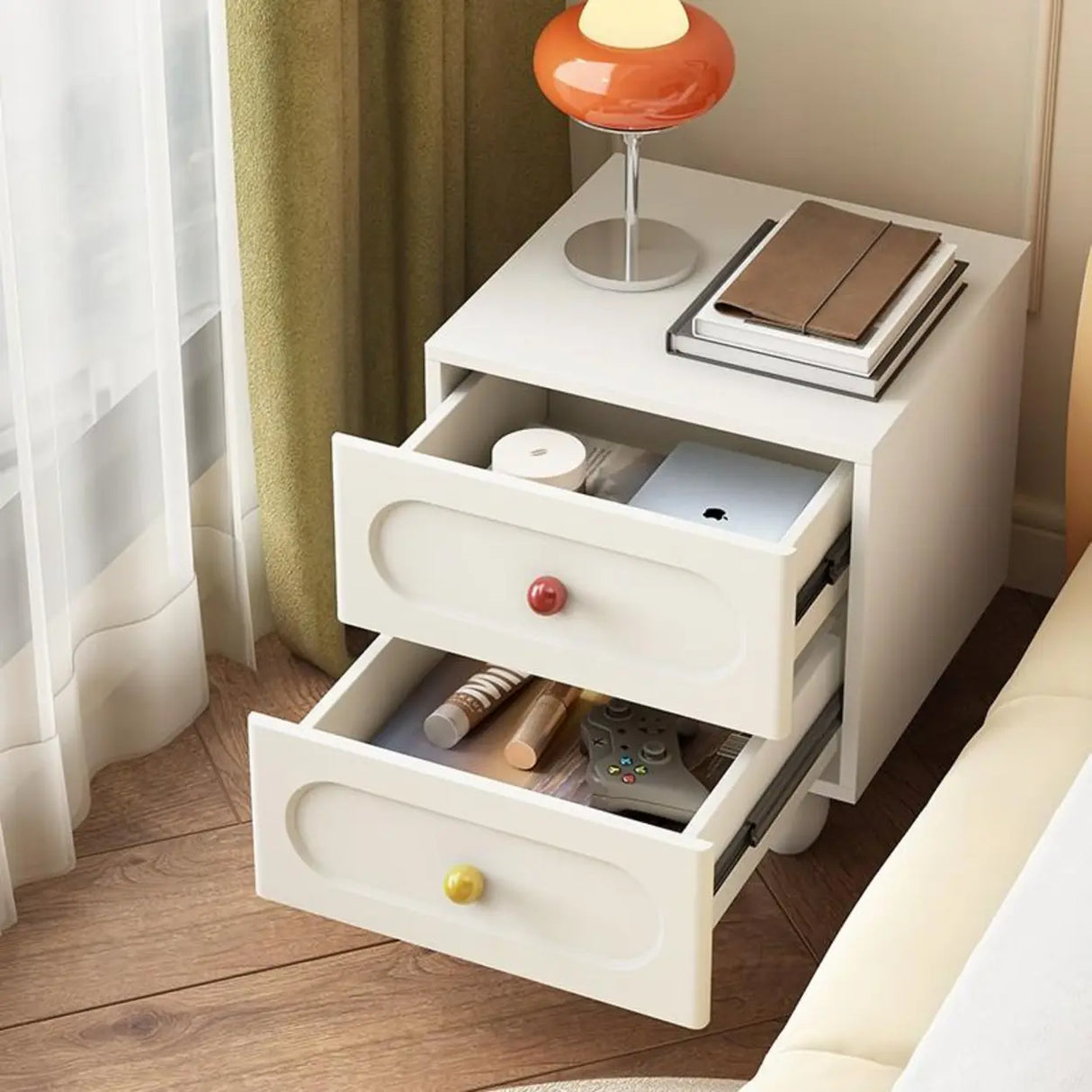 Wooden Short Height Kids Nightstand with Ball Legs Image - 4
