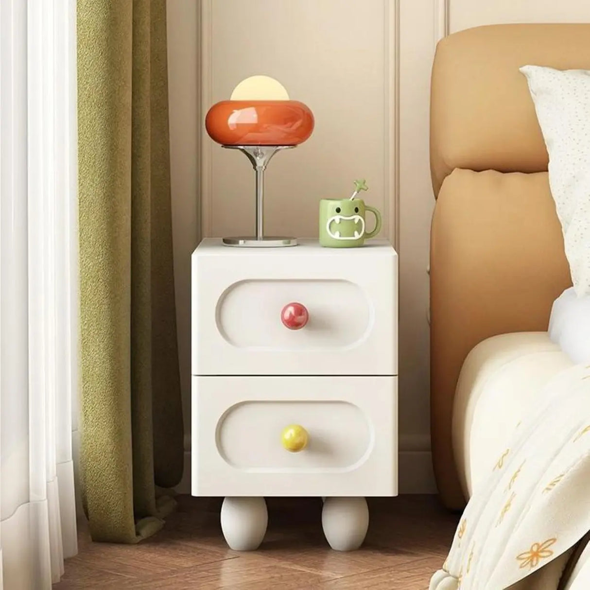 Wooden Short Height Kids Nightstand with Ball Legs Image - 5