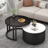 Wooden Stone Round Storage Nesting Coffee Tables Image - 10