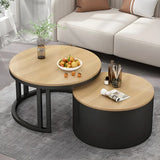 Wooden Stone Round Storage Nesting Coffee Tables Image - 11