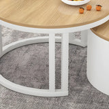 Wooden Stone Round Storage Nesting Coffee Tables Image - 14