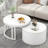 Wooden Stone Round Storage Nesting Coffee Tables Image - 25