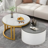 Wooden Stone Round Storage Nesting Coffee Tables Image - 37