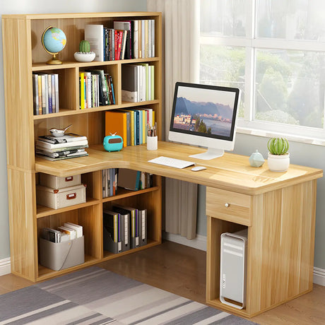 Wooden Storage Writing Desk with Shelves and Drawers Image - 1