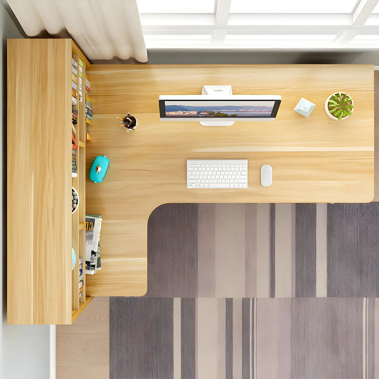 Wooden Storage Writing Desk with Shelves and Drawers Image - 10