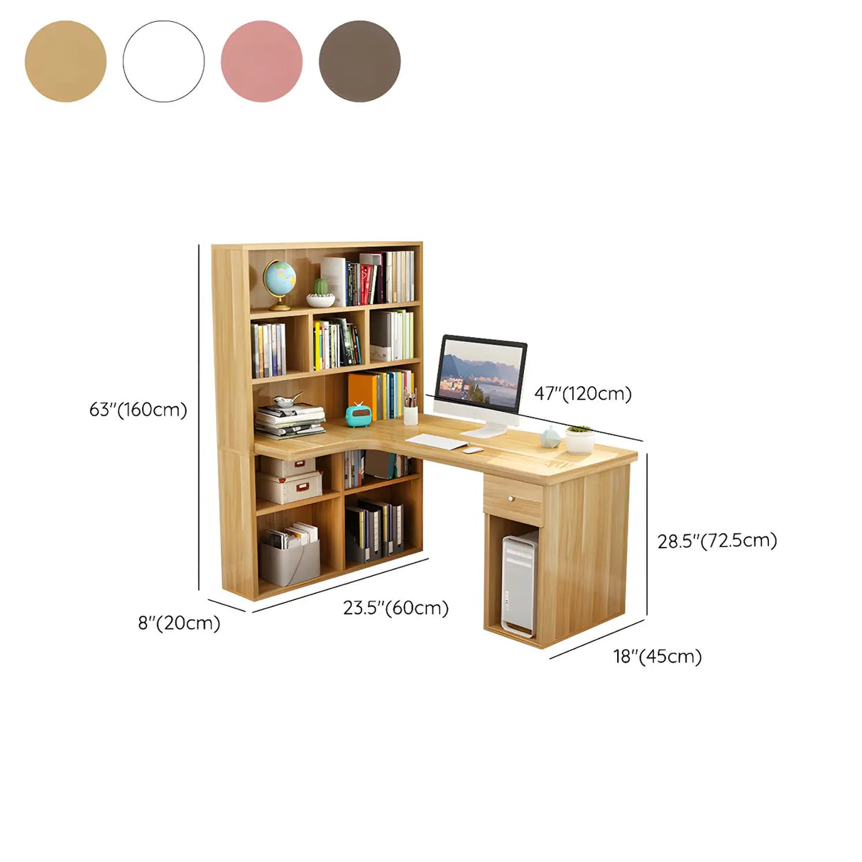 Wooden Storage Writing Desk with Shelves and Drawers 