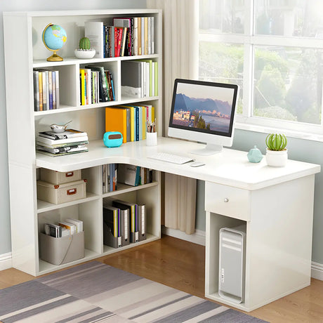 Wooden Storage Writing Desk with Shelves and Drawers Image - 2