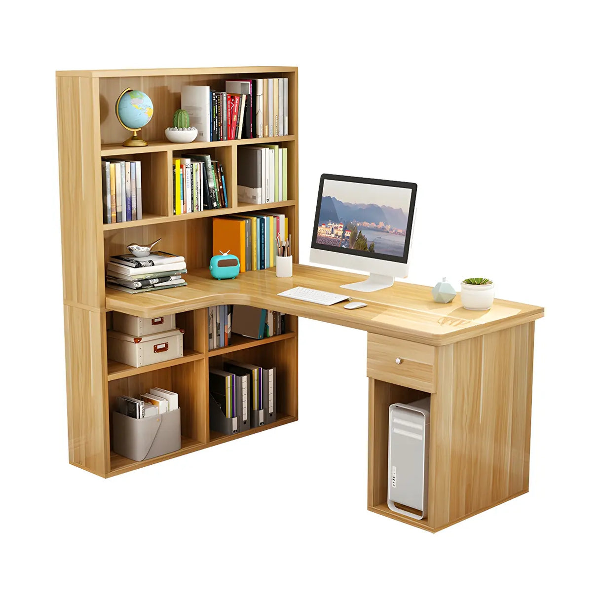 Wooden Storage Writing Desk with Shelves and Drawers Image - 5