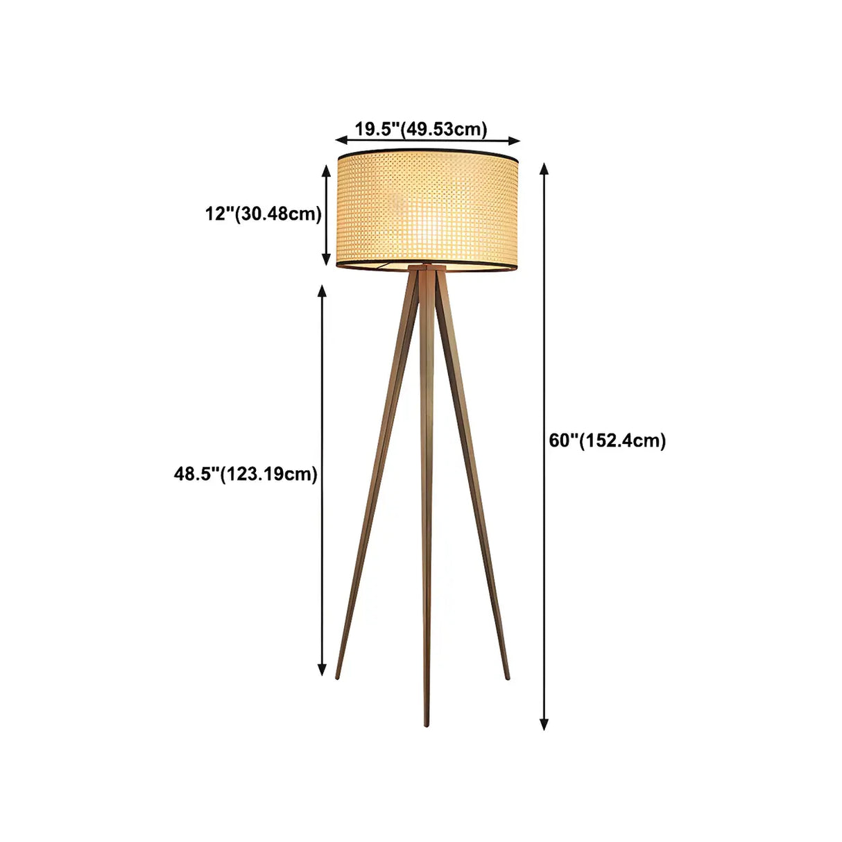 Woven Fabric Cylinder Shade Wooden Tripod Floor Lamp 