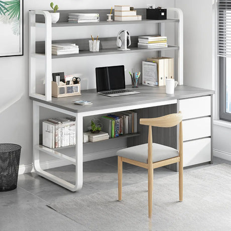 Writing Desk Rectangular Composite Wood Gray Storage 2-Person Image - 1