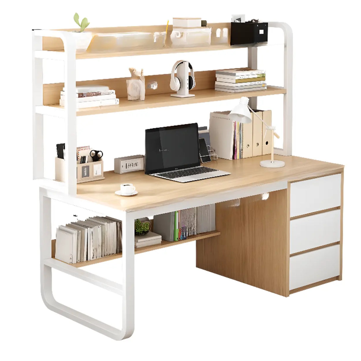 Writing Desk Rectangular Composite Wood Gray Storage 2-Person Image - 10