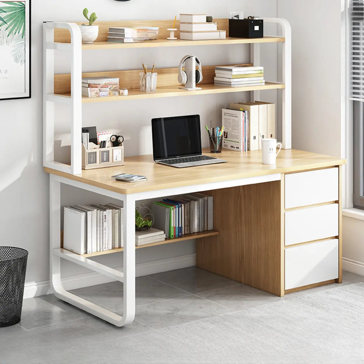 Writing Desk Rectangular Composite Wood Gray Storage 2-Person Image - 11