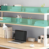 Writing Desk Rectangular Composite Wood Gray Storage 2-Person Image - 12