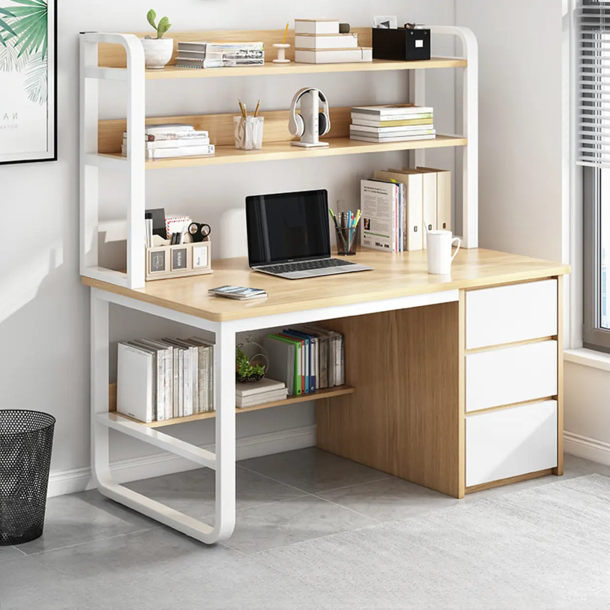 Writing Desk Rectangular Composite Wood Gray Storage 2-Person Image - 16