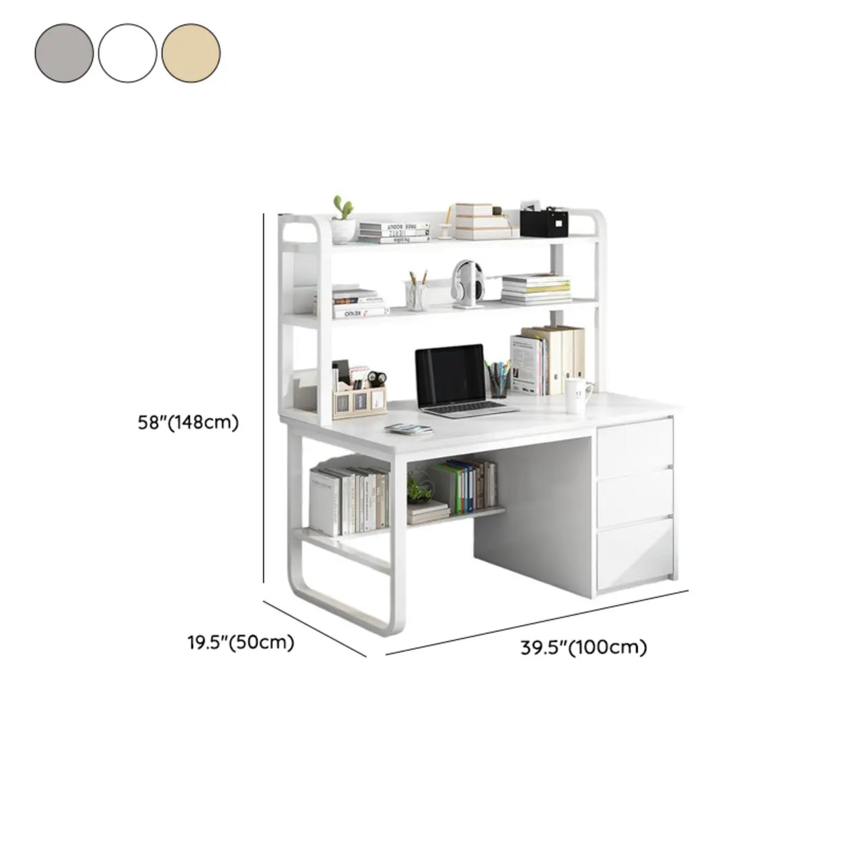 Writing Desk Rectangular Composite Wood Gray Storage 2-Person 