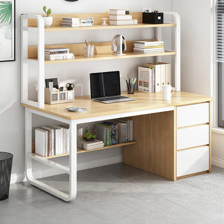 Writing Desk Rectangular Composite Wood Gray Storage 2-Person Image - 2