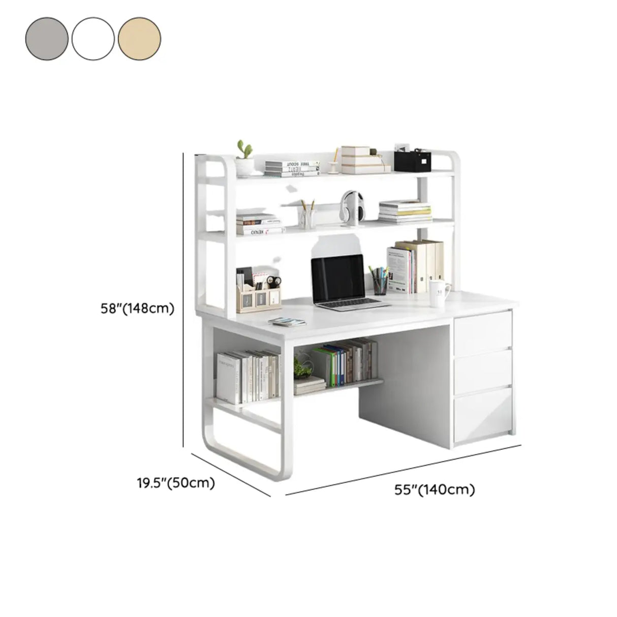 Writing Desk Rectangular Composite Wood Gray Storage 2-Person Image - 21