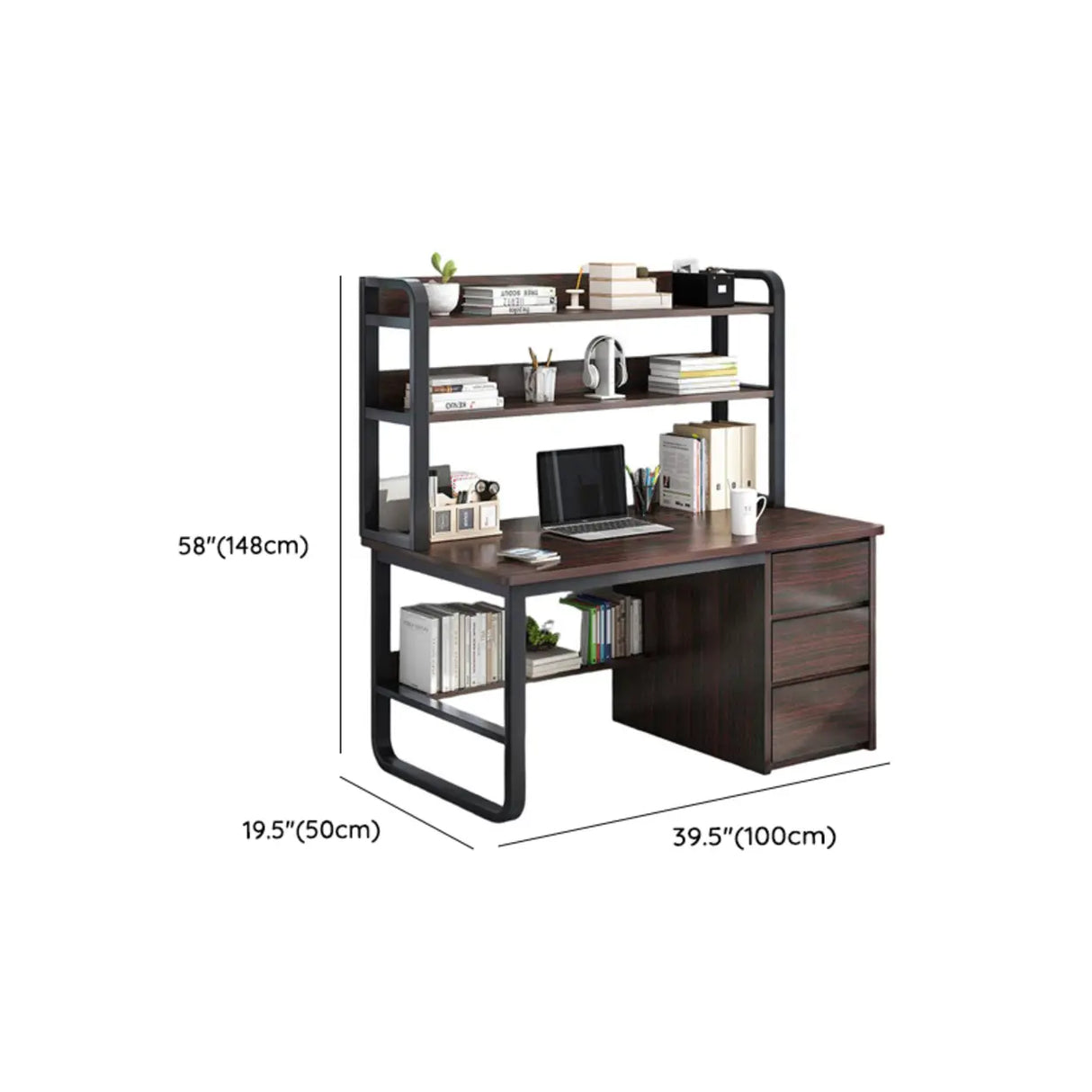 Writing Desk Rectangular Composite Wood Gray Storage 2-Person Image - 22
