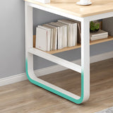Writing Desk Rectangular Composite Wood Gray Storage 2-Person Image - 4