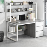 Writing Desk Rectangular Composite Wood Gray Storage 2-Person Image - 5