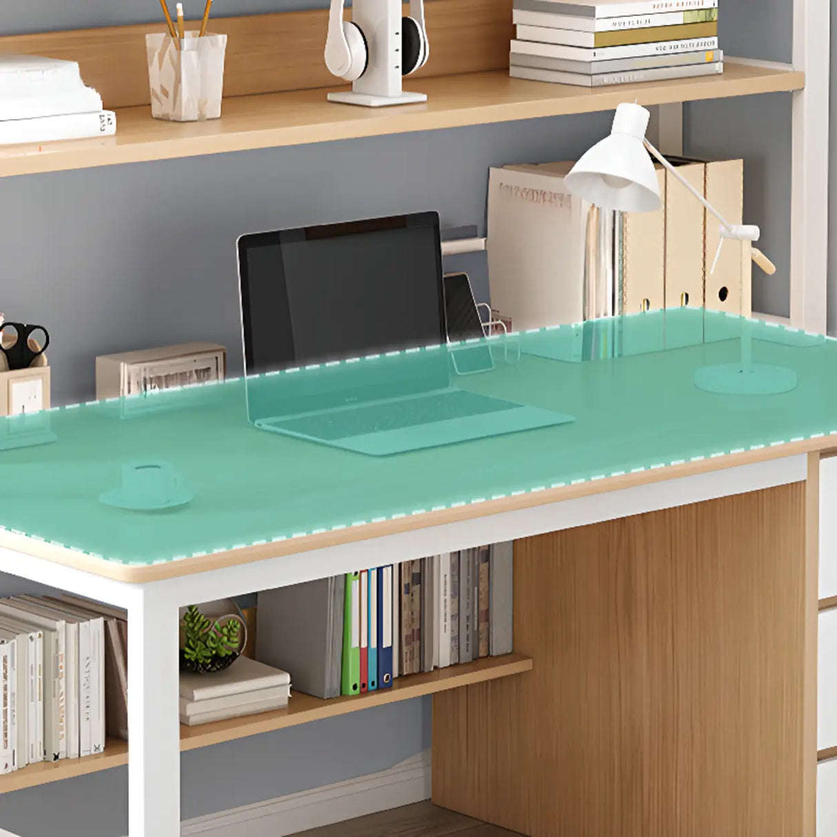 Writing Desk Rectangular Composite Wood Gray Storage 2-Person Image - 6