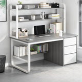 Writing Desk Rectangular Composite Wood Gray Storage 2-Person Image - 7