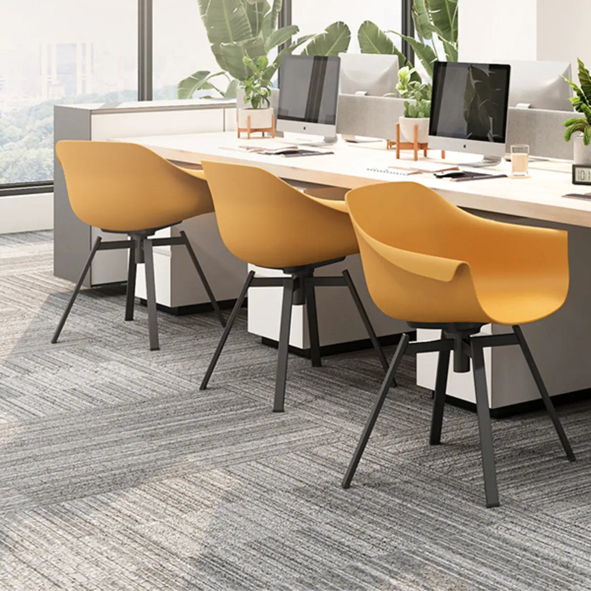 Yellow Casual Comfortable Curved Iron Office Chairs Image - 1