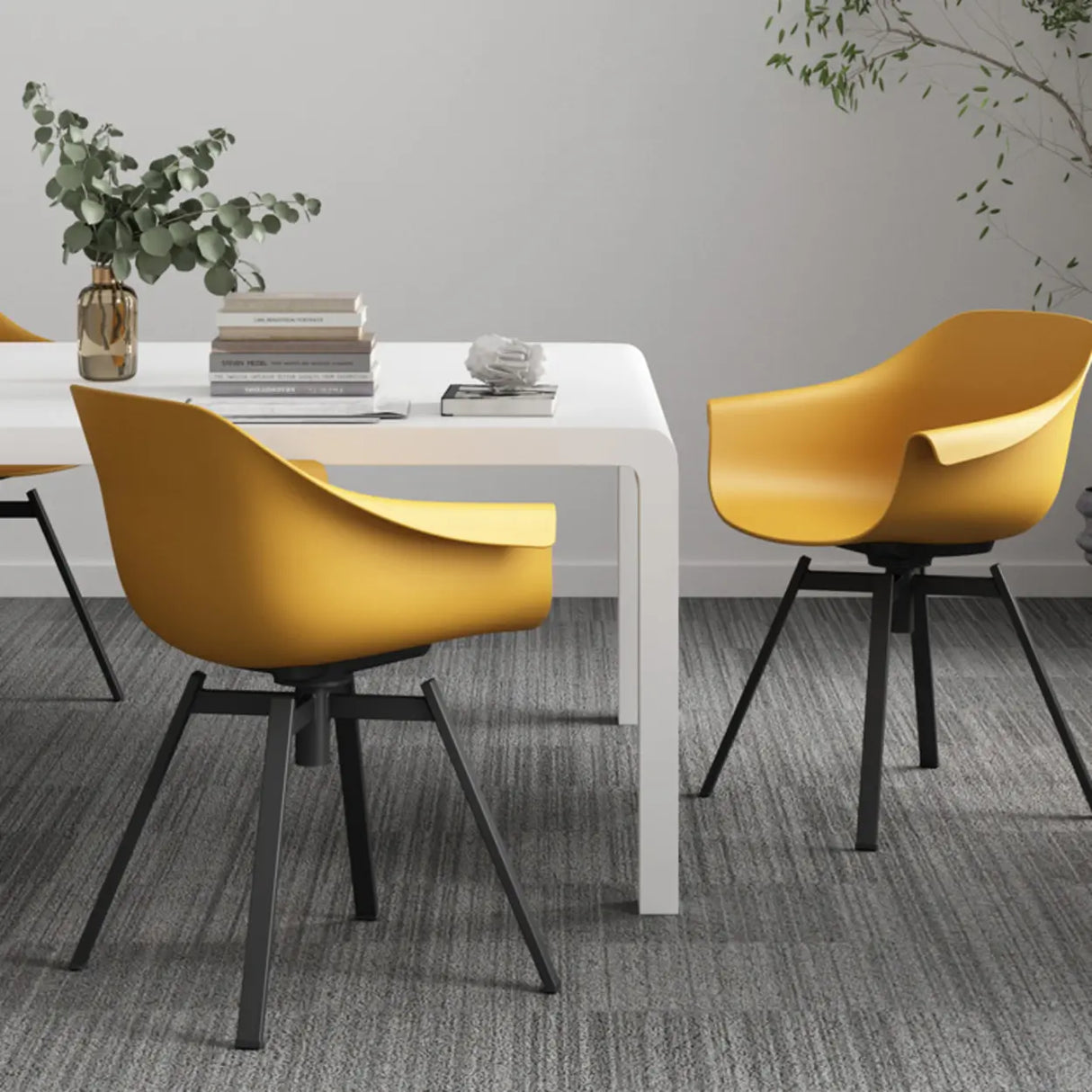Yellow Casual Comfortable Curved Iron Office Chairs Image - 18